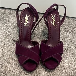Saint Laurent Deep Plum Suede Slingback Heels